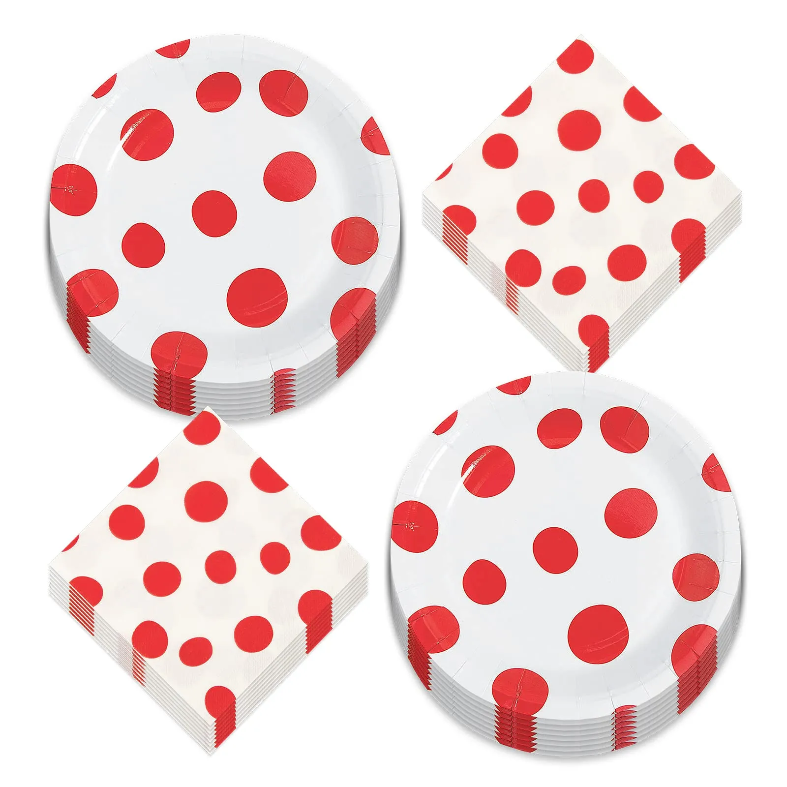 Mushroom Dot Red and White Paper Dessert Plates and Napkins (Serves 16)