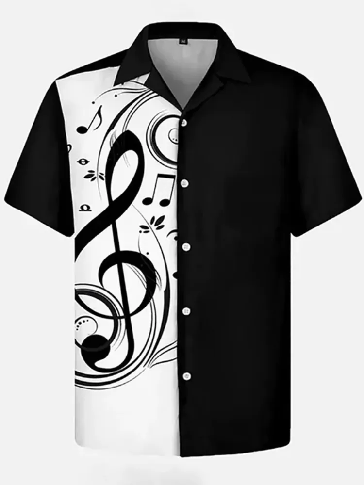 Music Elements Fashion Print Beach Short-sleeved Hawaiian Shirt, Summer Gift For Women, Men