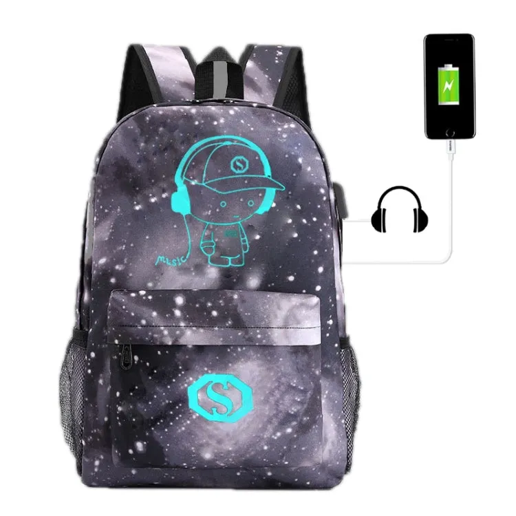 Music Prince Luminous USB Rechargeable Computer Backpack(Gray Starry Sky)