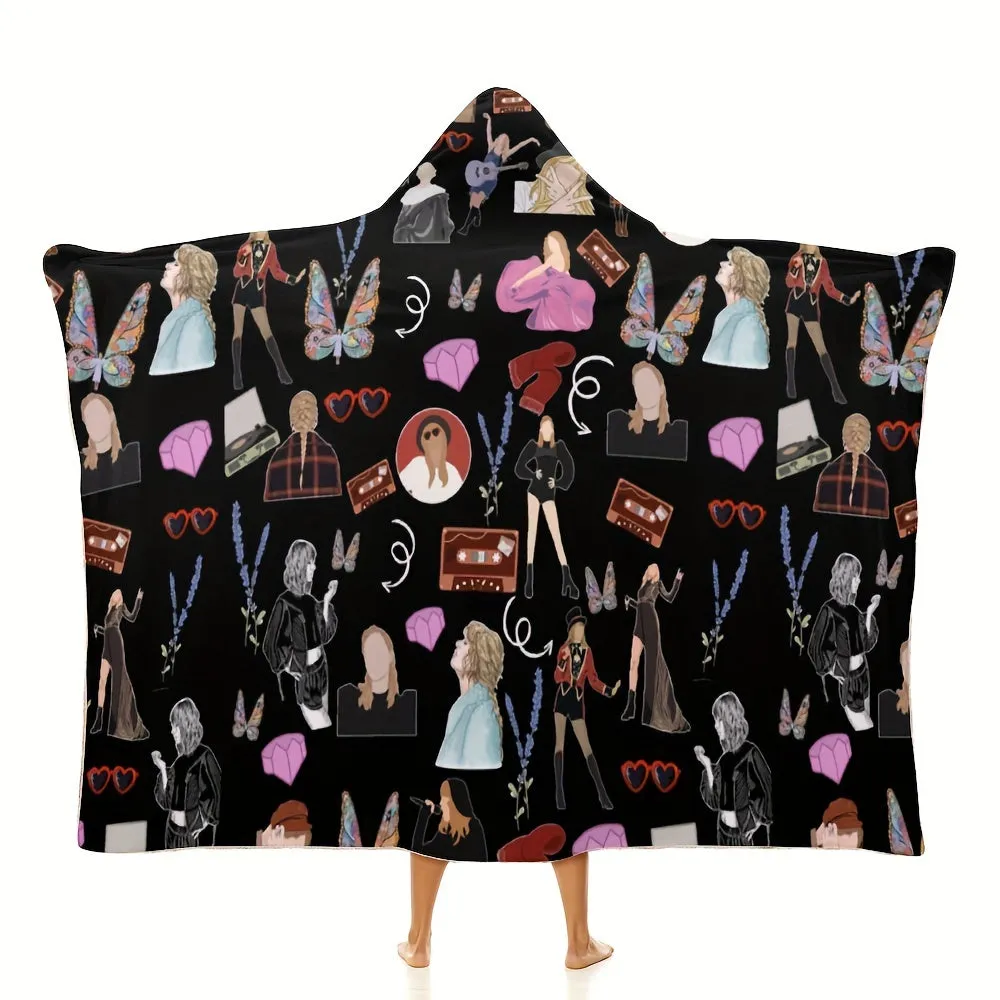 Music Singer Hooded Blanket Soft Warm Flannel Wearable Blanket For Singer Fans Cozy Plush Hoodie Blanket Casual Music Lovers Cloak Blanket Nap Blanket Wrap Blanket For Sofa Bed Office Travel