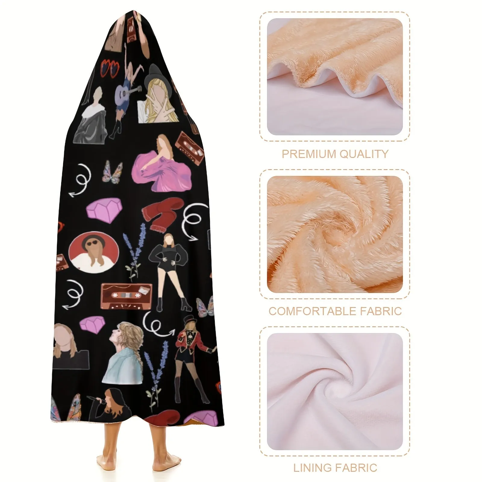 Music Singer Hooded Blanket Soft Warm Flannel Wearable Blanket For Singer Fans Cozy Plush Hoodie Blanket Casual Music Lovers Cloak Blanket Nap Blanket Wrap Blanket For Sofa Bed Office Travel