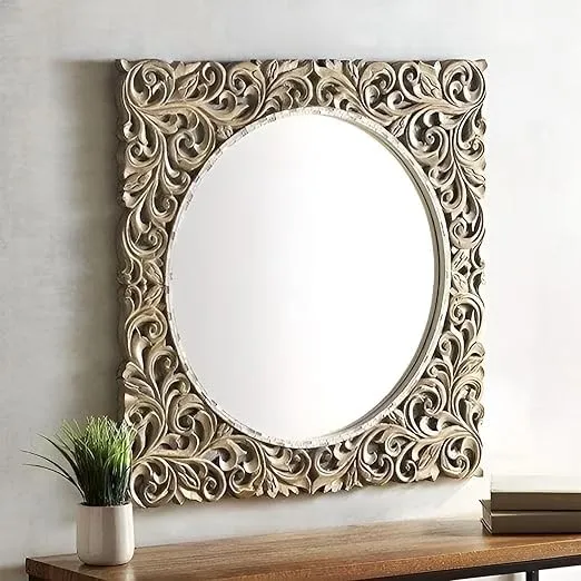 MUSKAN ARTS Solid Wooden Wall Mirror Frame, Antique Mirror Frame for Living Room, Bedroom, Hall & Home, Natural Colour, (60L x 60W Centimeters)