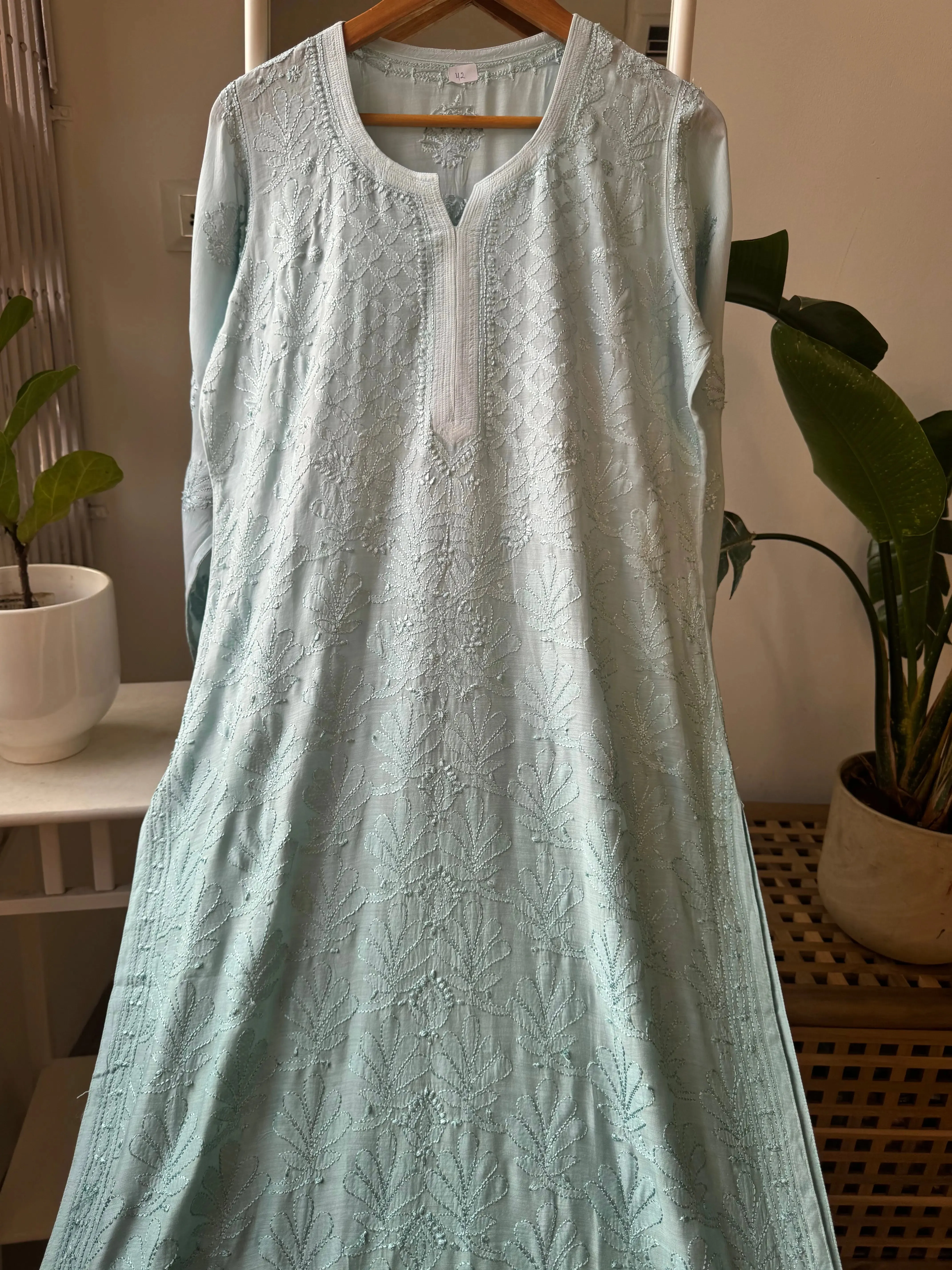 Muslin Chikankari Kurti - Green Ombre