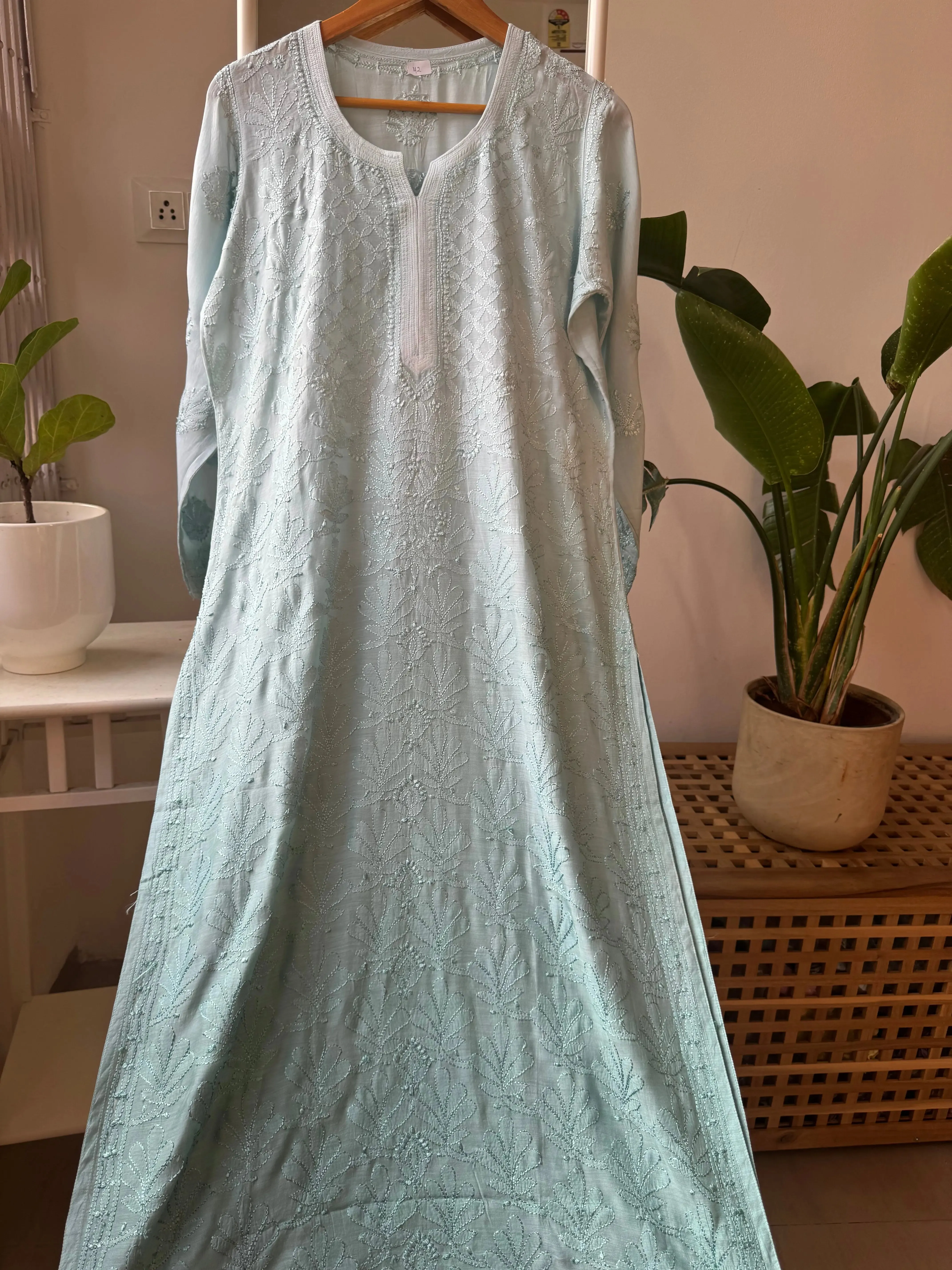 Muslin Chikankari Kurti - Green Ombre