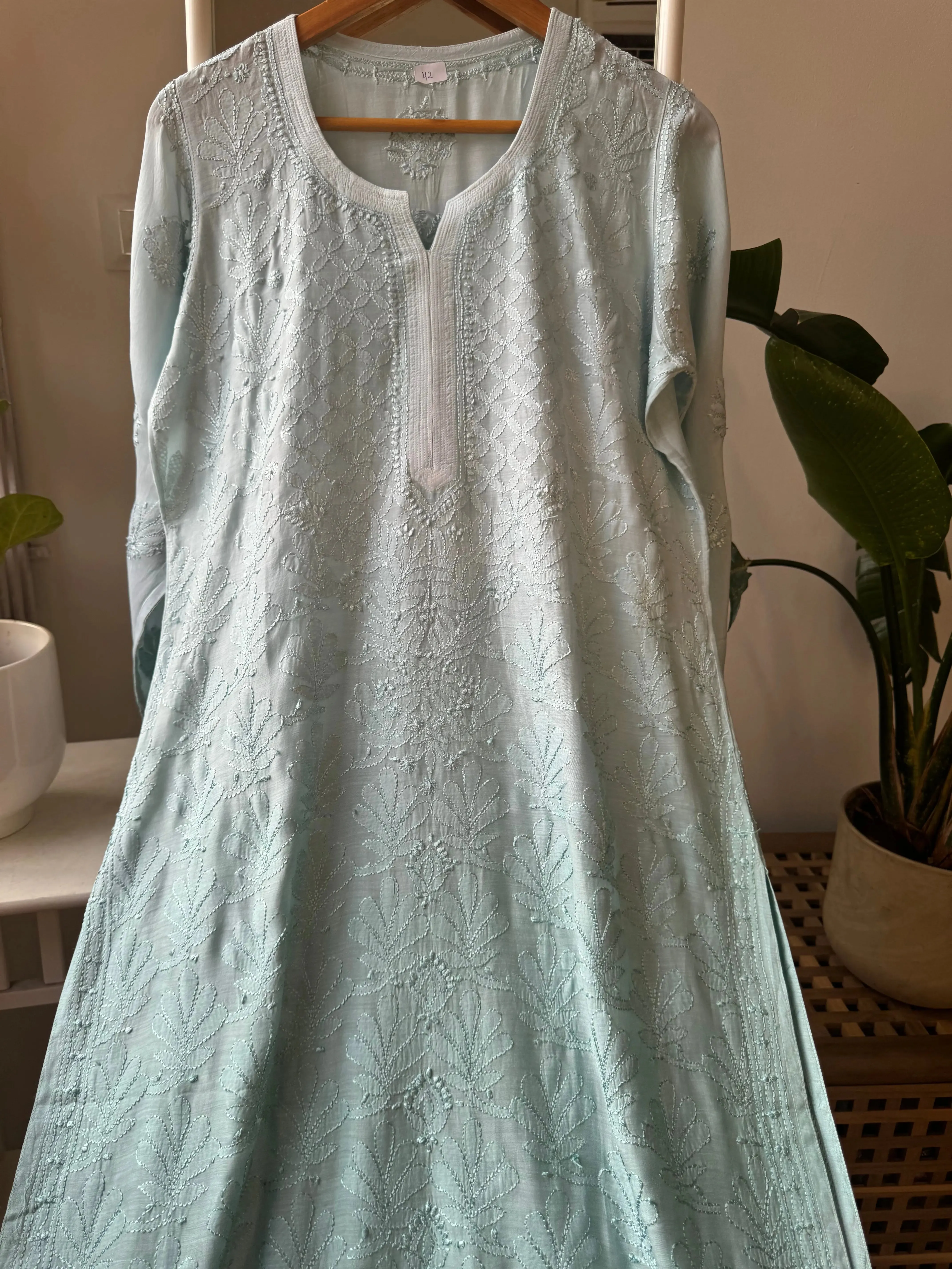 Muslin Chikankari Kurti - Green Ombre