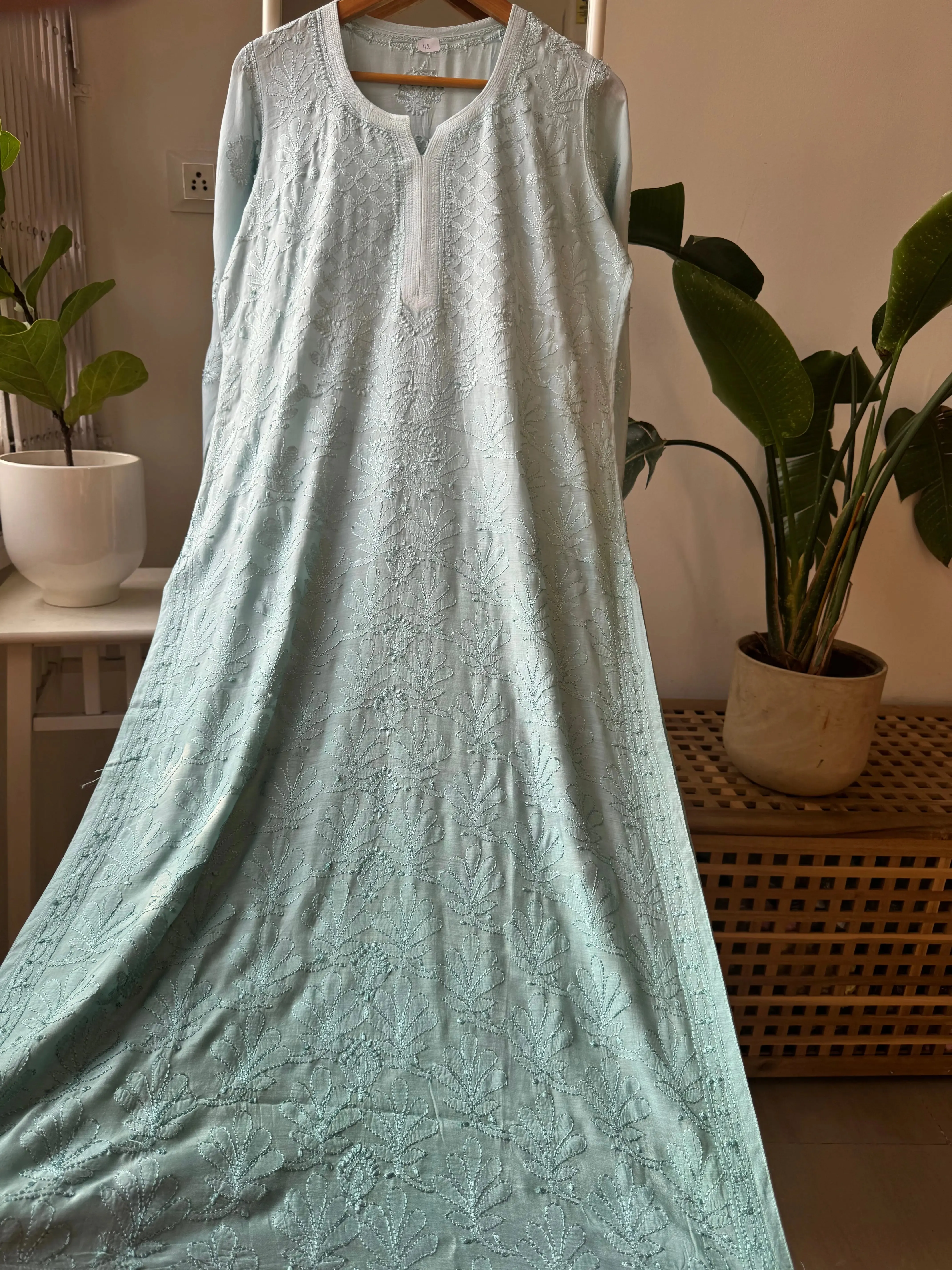 Muslin Chikankari Kurti - Green Ombre