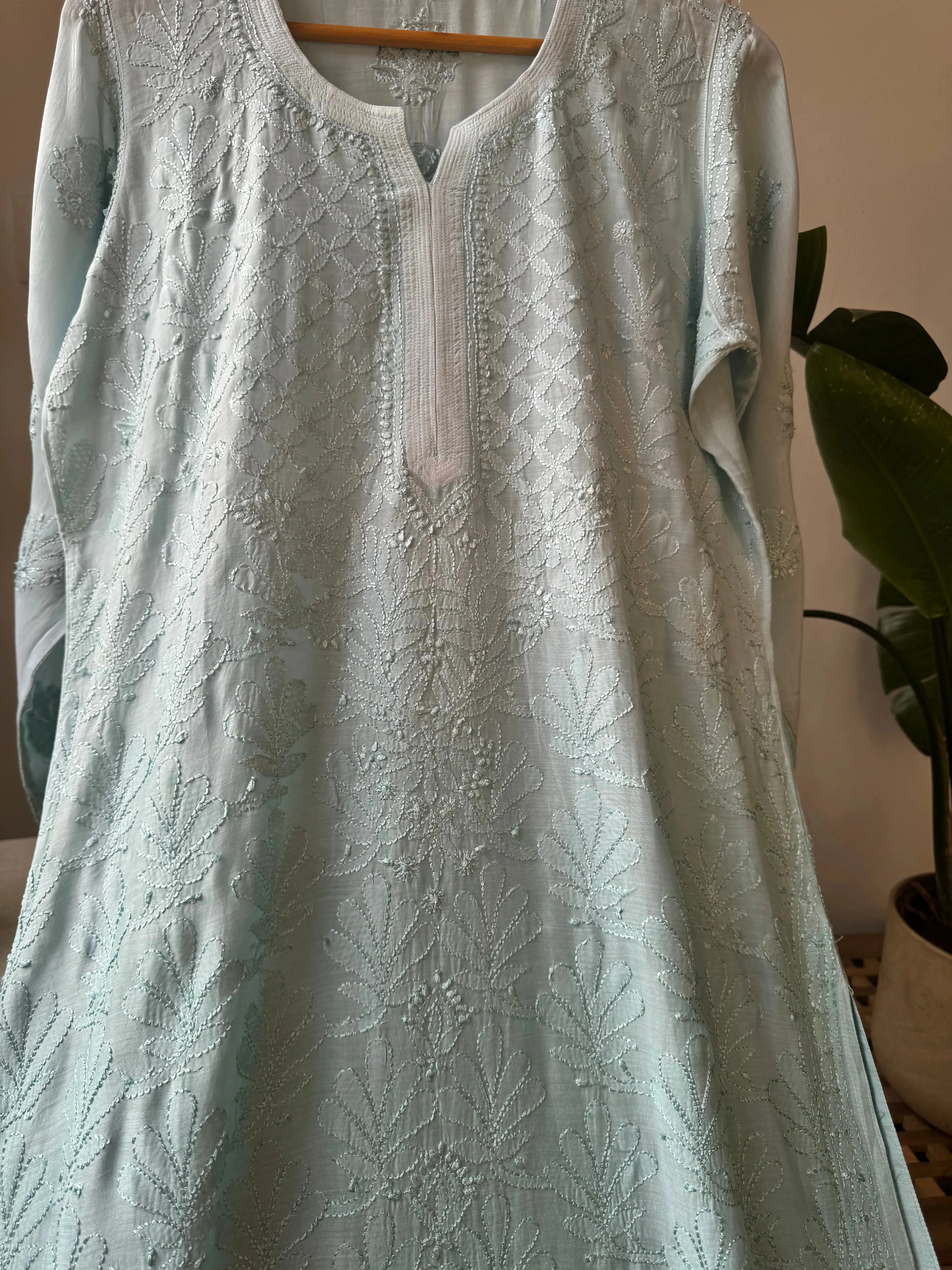 Muslin Chikankari Kurti - Green Ombre