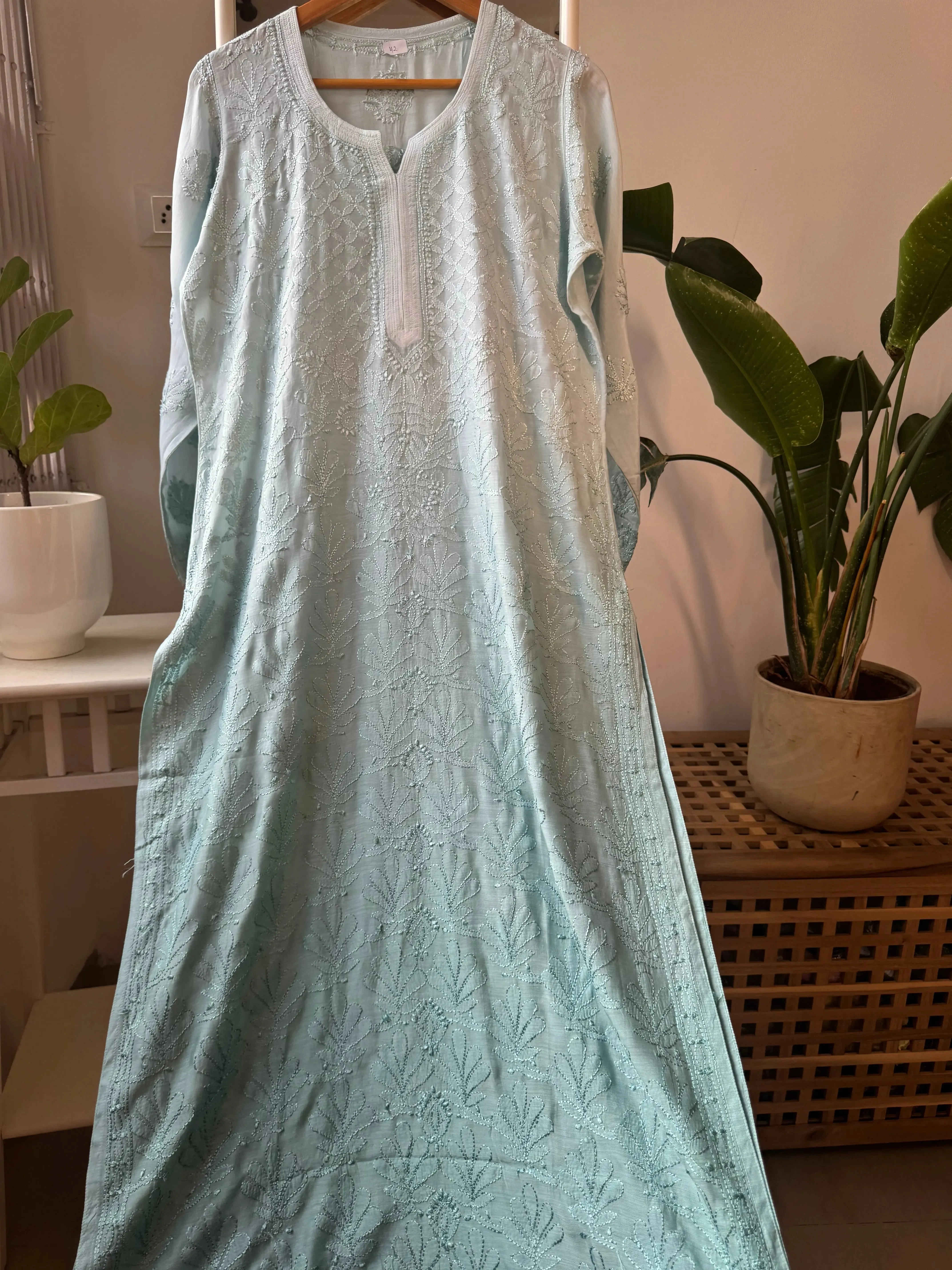 Muslin Chikankari Kurti - Green Ombre