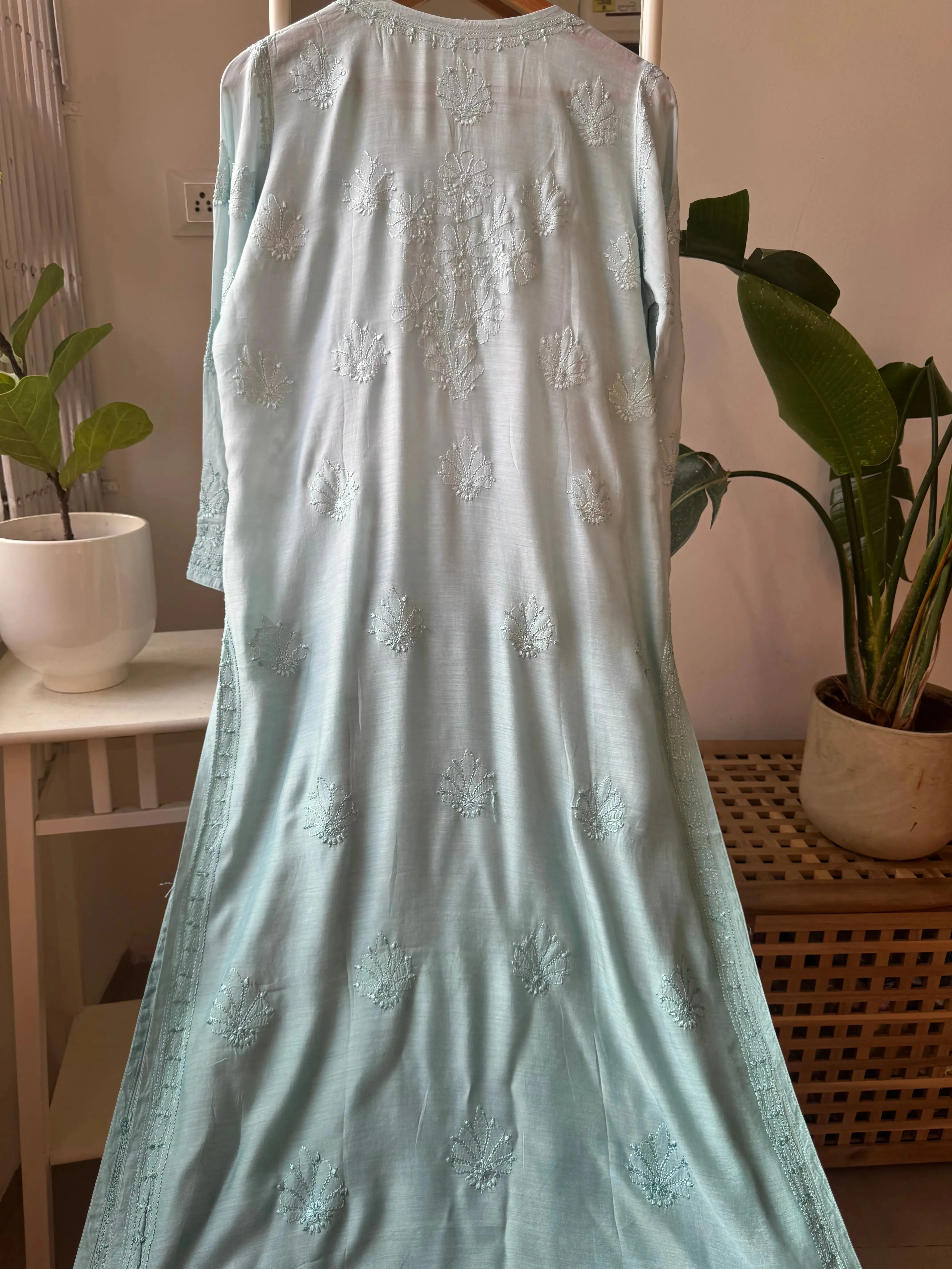 Muslin Chikankari Kurti - Green Ombre