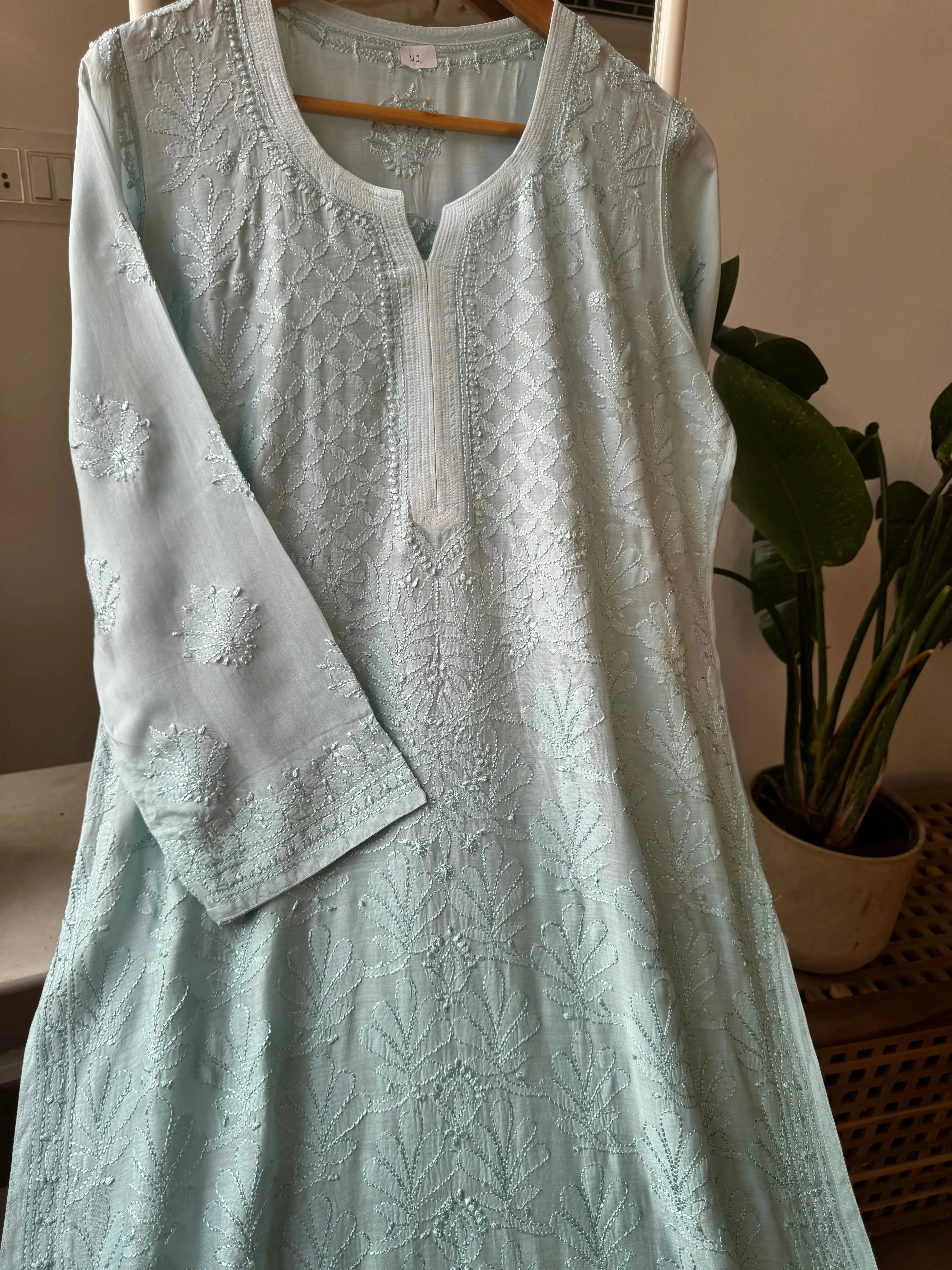 Muslin Chikankari Kurti - Green Ombre