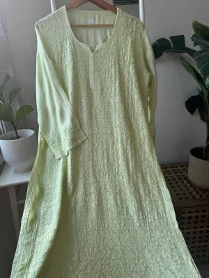 Muslin Chikankari Kurti - Light Green