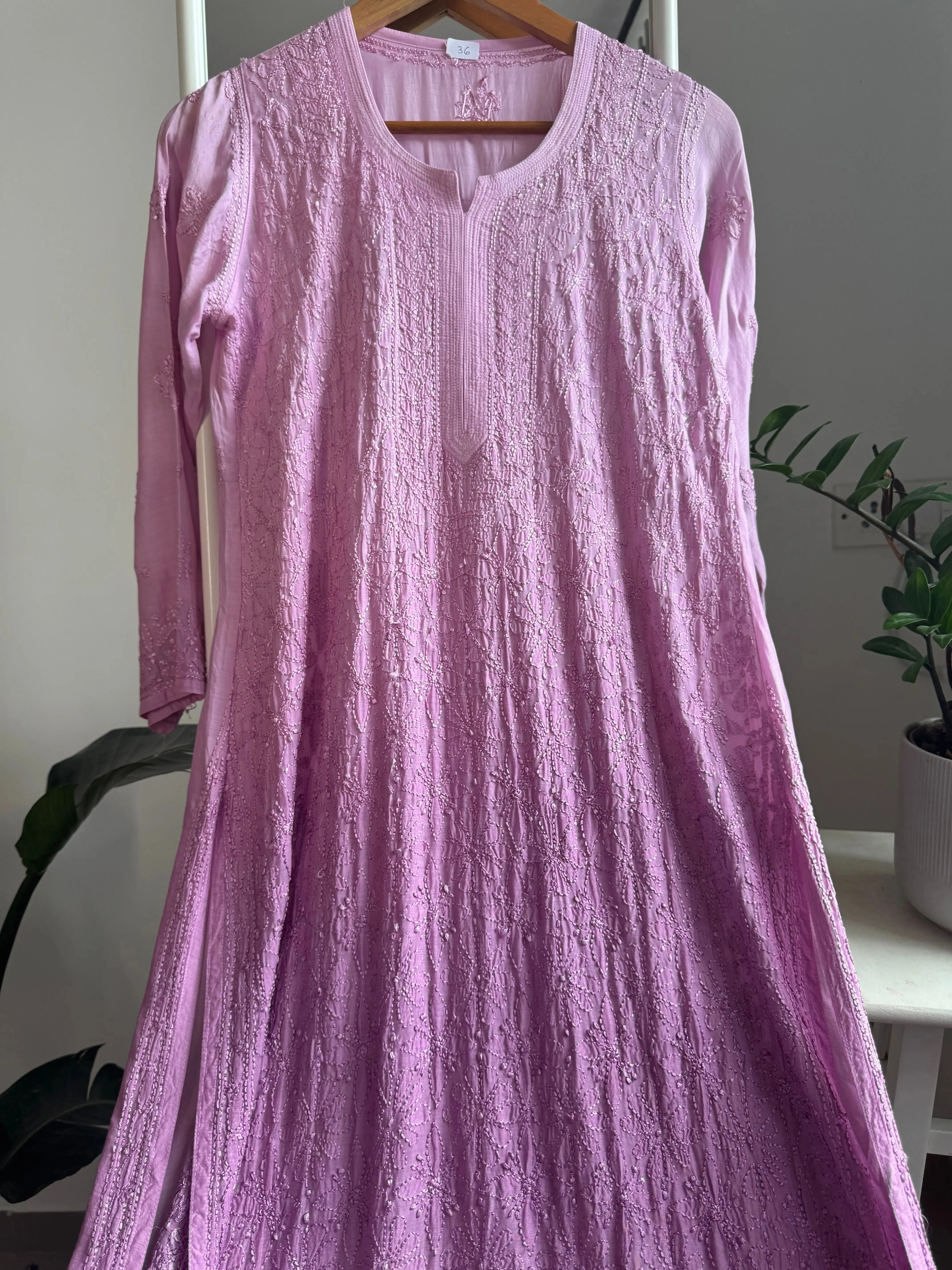 Muslin Chikankari Kurti - Lilac Ombre