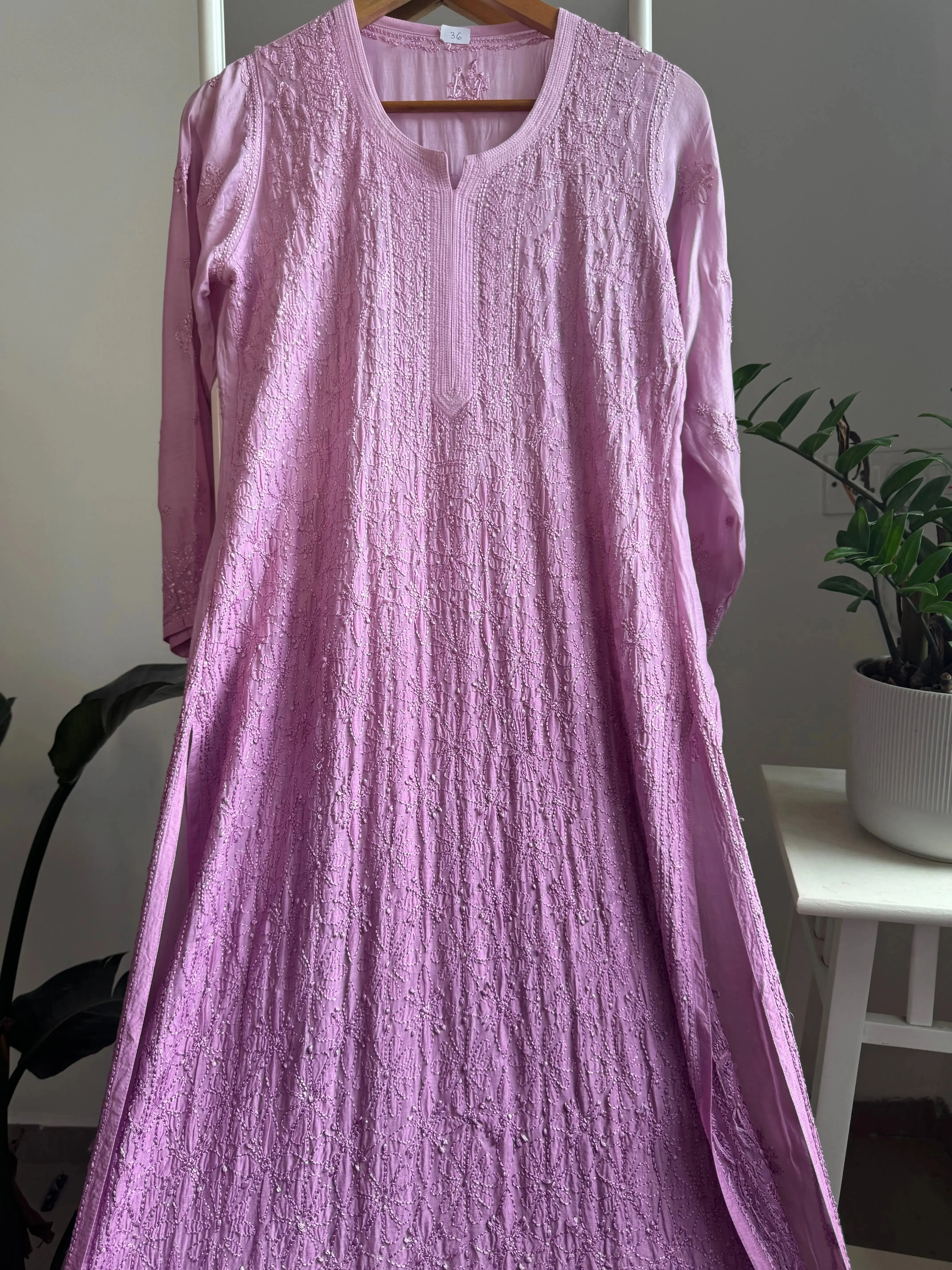 Muslin Chikankari Kurti - Lilac Ombre