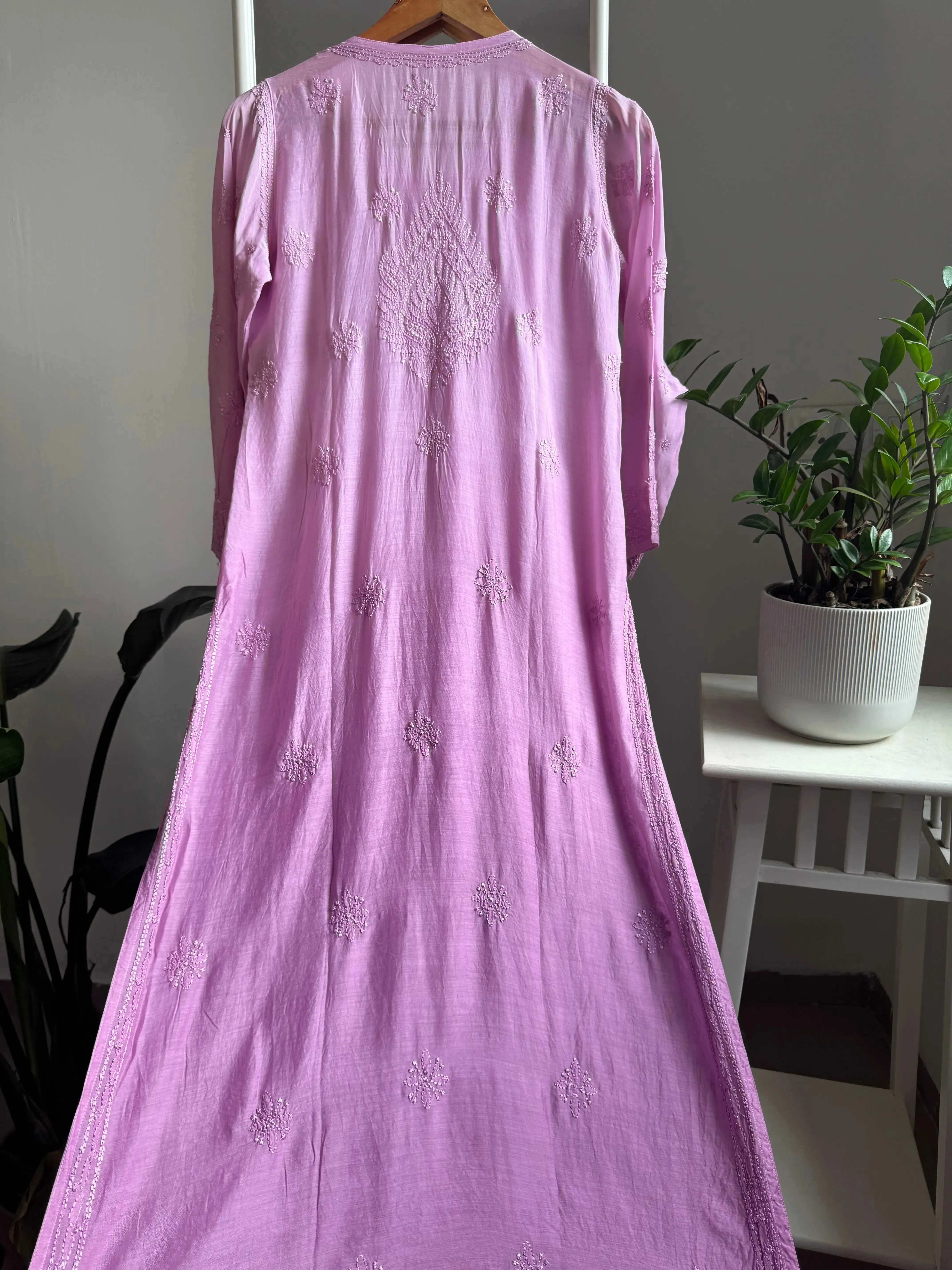 Muslin Chikankari Kurti - Lilac Ombre