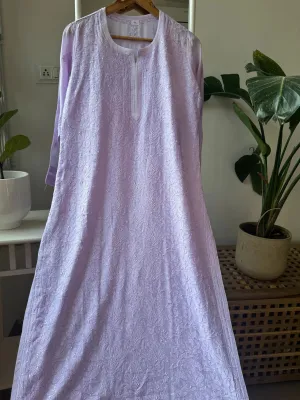 Muslin Chikankari Kurti - Lilac