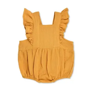 Muslin Flutter Sleeve Romper - Mustard