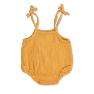 Muslin Ruffle Romper with Ties - Mustard