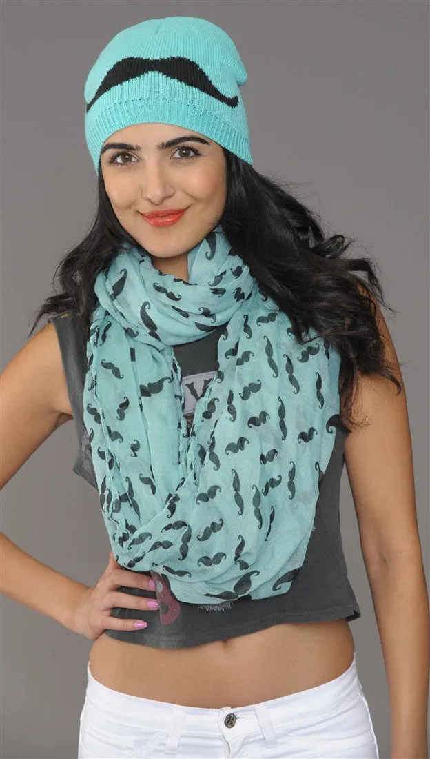 Mustache Infinity Scarf in Mint Green