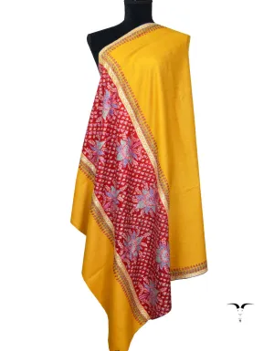 Mustard & Red Pashmina Shawl With Sozni & Tilla Work 5568