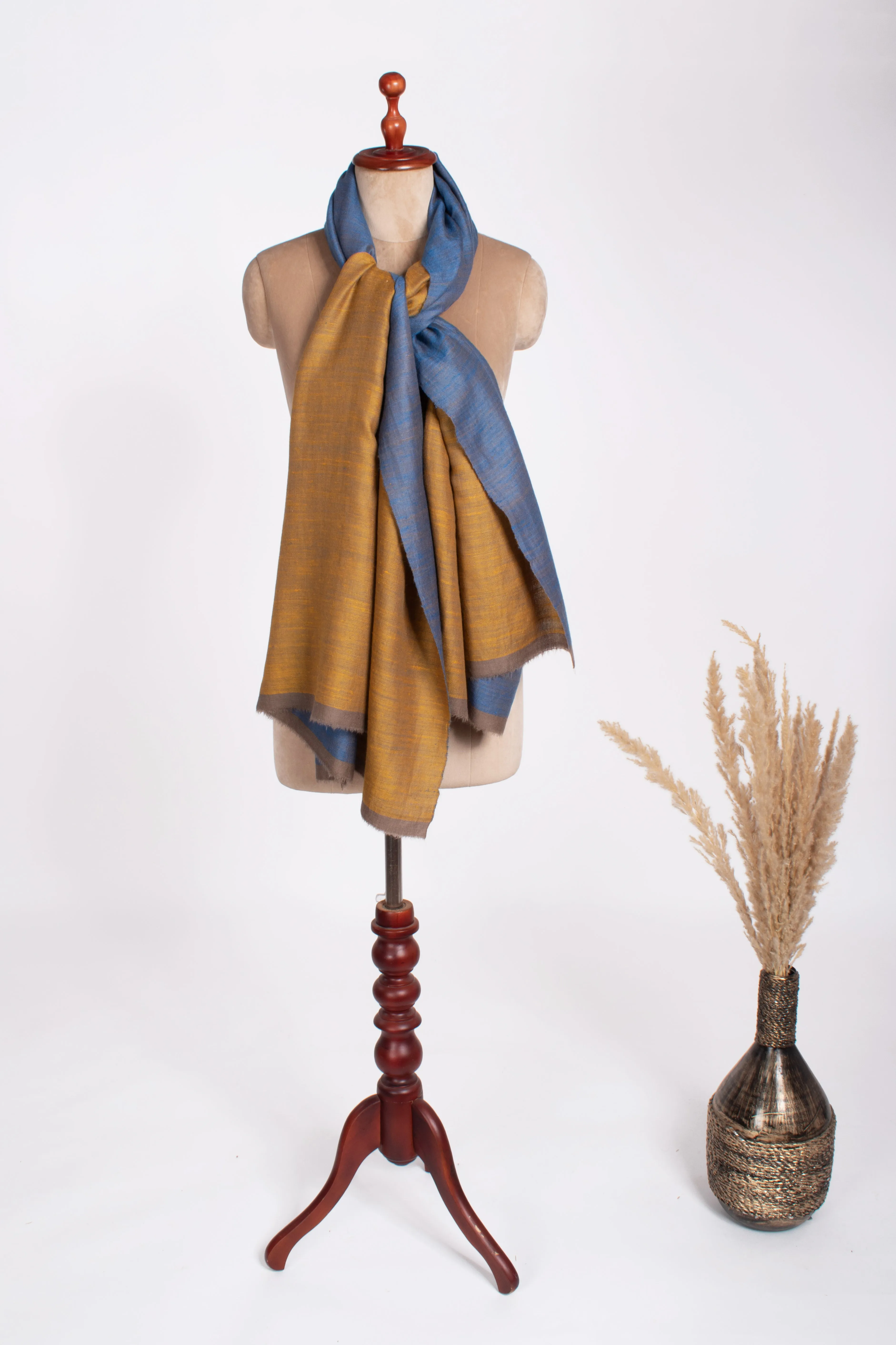 Mustard and Blue Dorukha Indian Pashmina Shawl