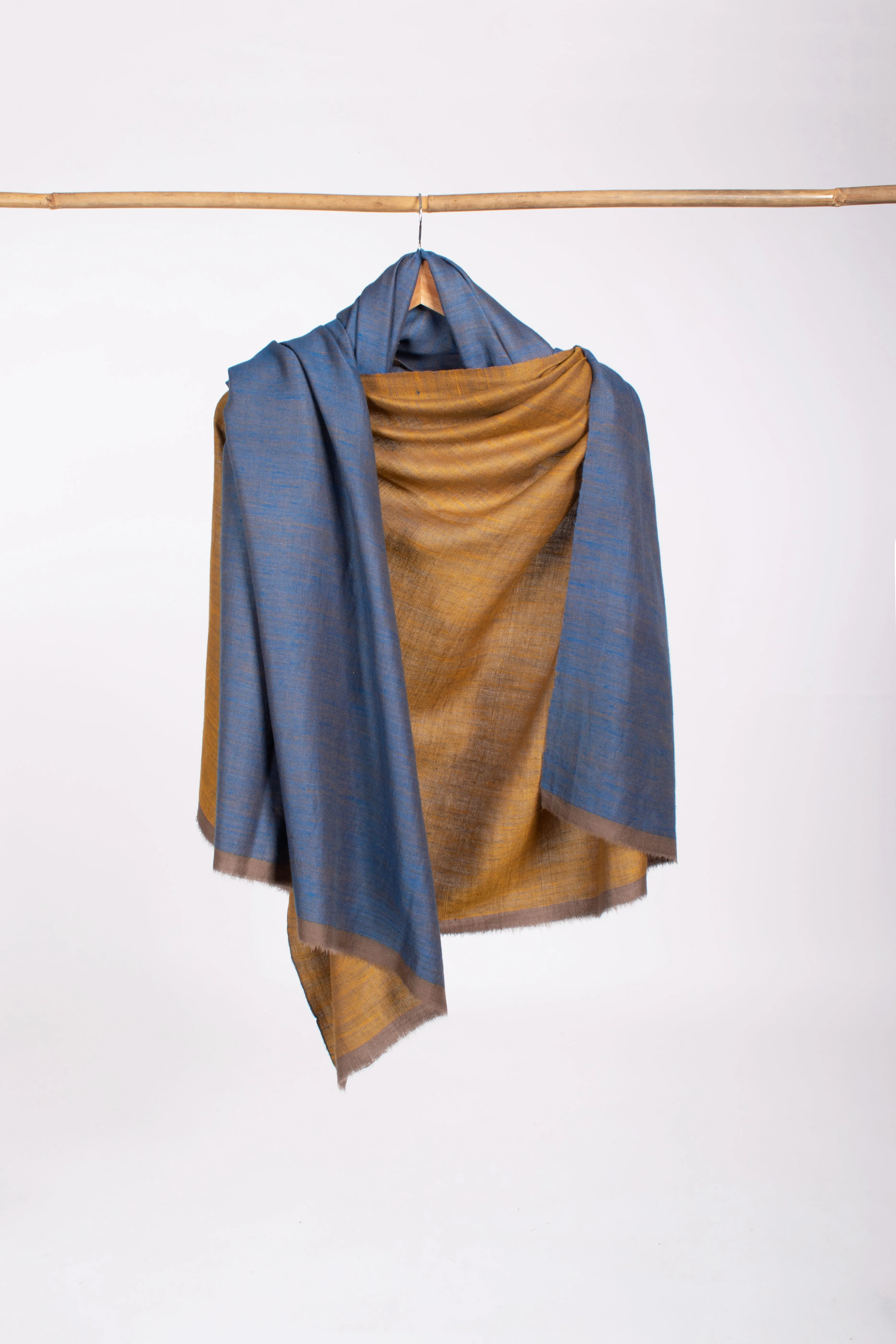 Mustard and Blue Dorukha Indian Pashmina Shawl