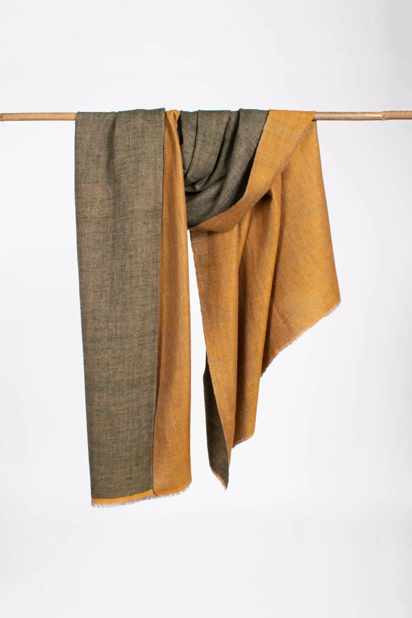 Mustard and Green Dorukha Pashmina Shawl - FLAGSTAFF