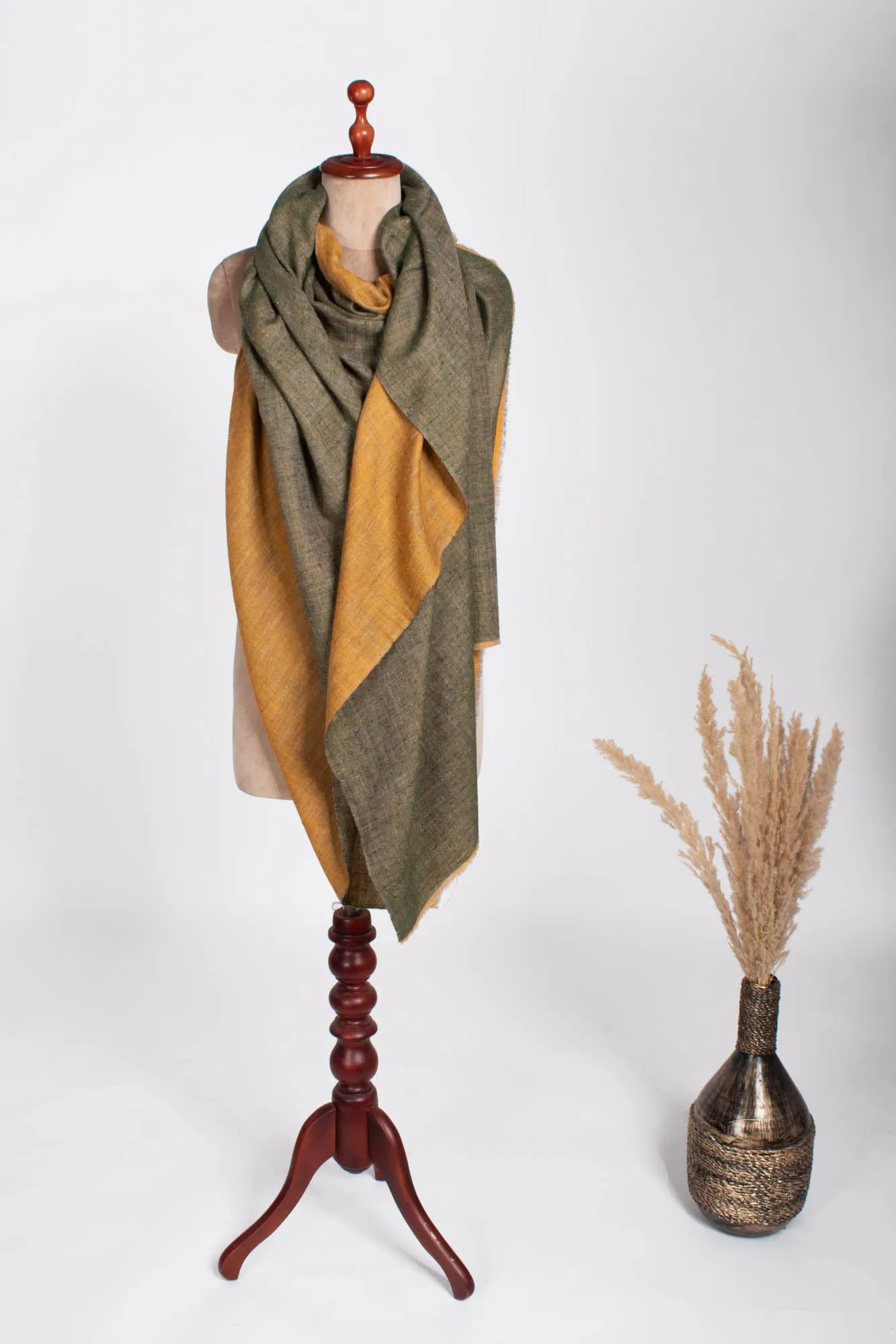 Mustard and Green Dorukha Pashmina Shawl - FLAGSTAFF