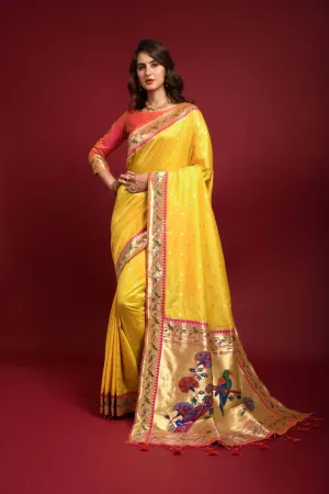 Mustard Banarasi Soft Silk Paithani Saree