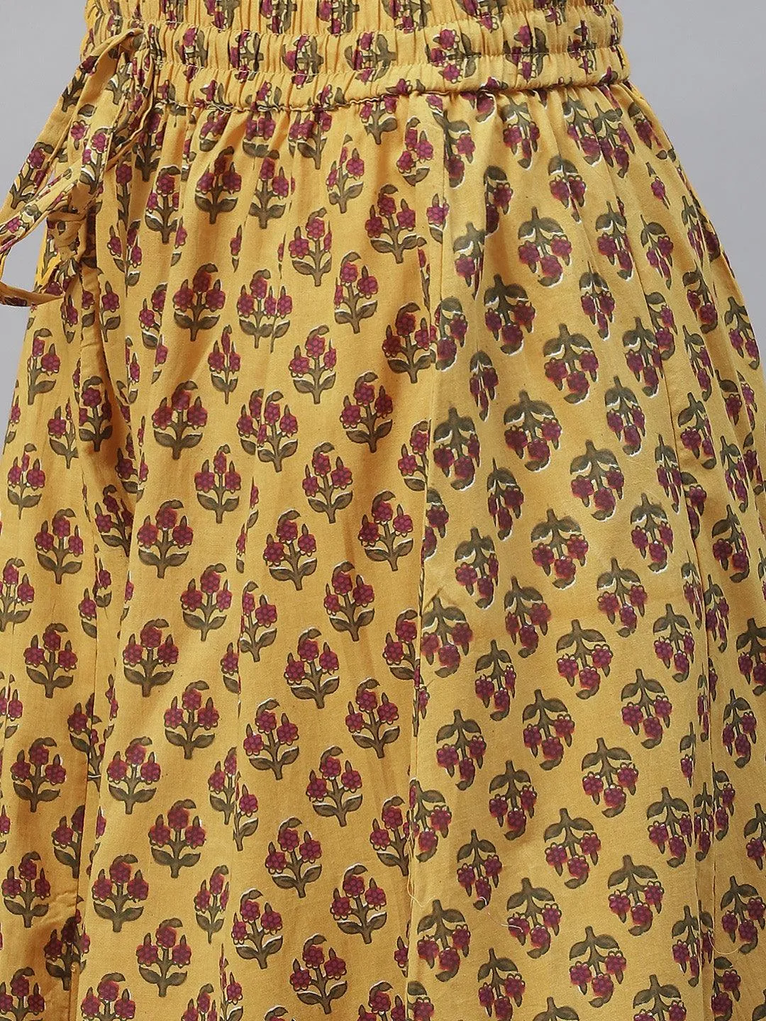 Mustard Cotton Anarkali Kurta Palazzo Set With Dupatta