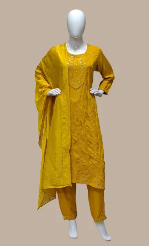 Mustard Embroidered Punjabi