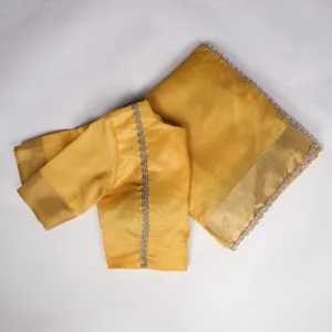 Mustard Mannat Silk Saree with Zari Weaving & Lace Border