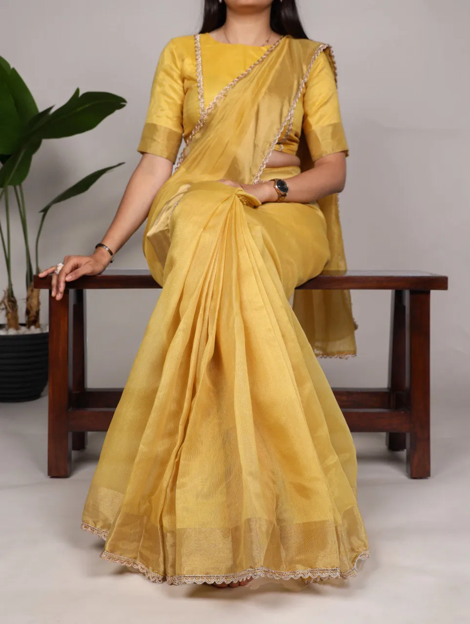 Mustard Mannat Silk Saree with Zari Weaving & Lace Border