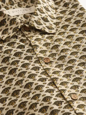 Mustard Motif Ivory Handblock Printed Cotton Shirt