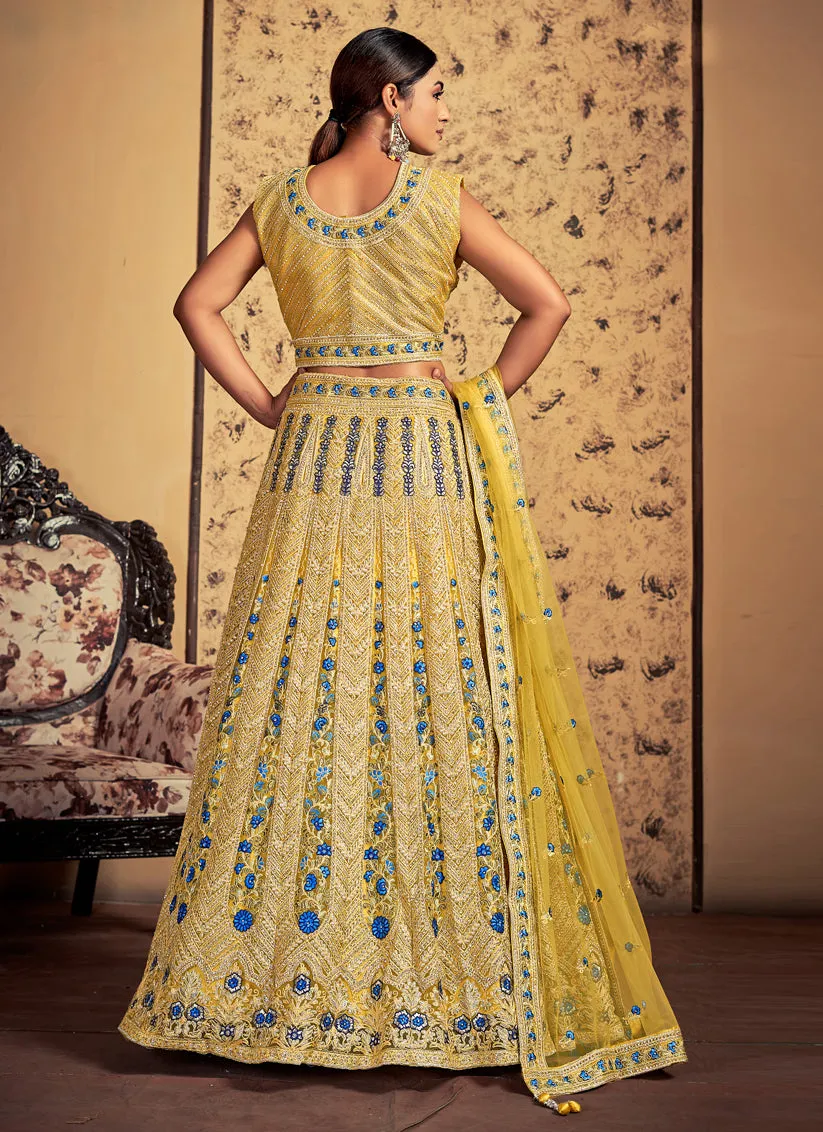 Mustard Net Readymade Lehenga Choli