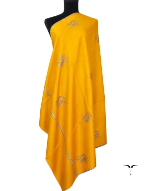 Mustard Pashmina Shawl With Sozni Patch Work 5405