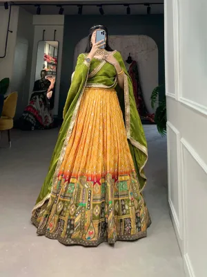 Mustard Pure Viscose Jacquard Lehenga Choli with Zardosi Work