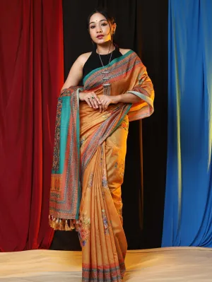 Mustard Saree in Cotton Floral Printed