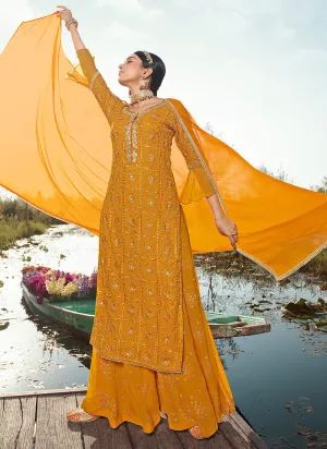 Mustard Sequence Embroidered Gharara Suit