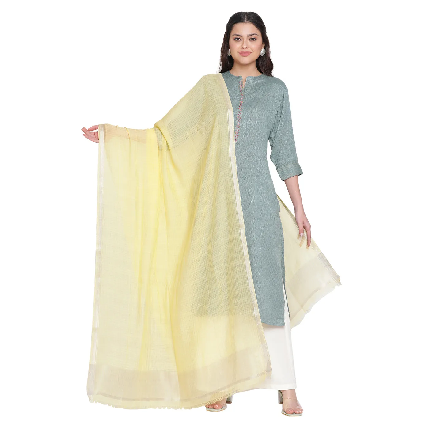 Mustard Silk Tencel Woven Dobby Dupatta