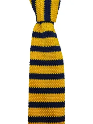 Mustard Yellow and Navy Blue Striped Knitted Tie