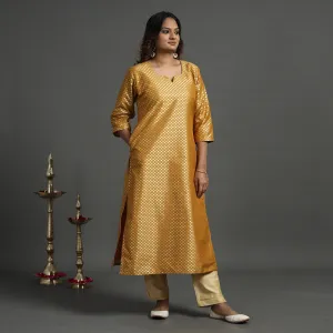 Mustard Yellow - Elegant Banarasi Brocade Silk Kurta with Pant Set