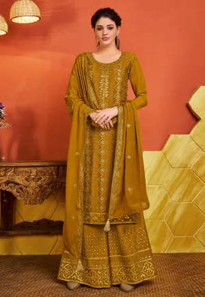 Mustard Yellow Embroidered Pakistani Palazzo Suit