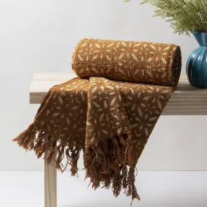 Mustard Yellow Floral Hand Block Print Throws for Couch Decor