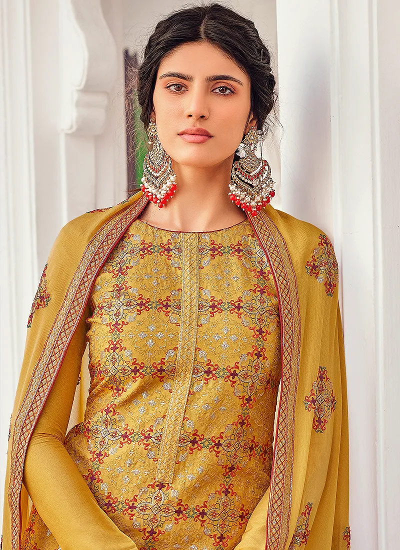 Mustard Yellow Multi Embroidered Indian Gharara Suit