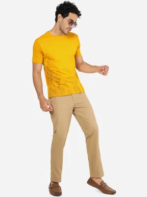 Mustard Yellow Printed Slim Fit T-Shirt | Greenfibre