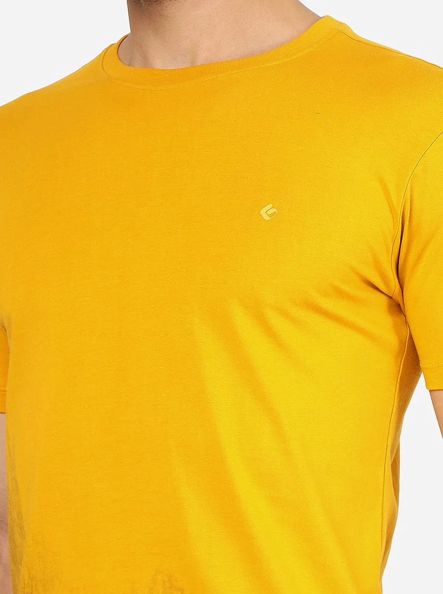 Mustard Yellow Printed Slim Fit T-Shirt | Greenfibre