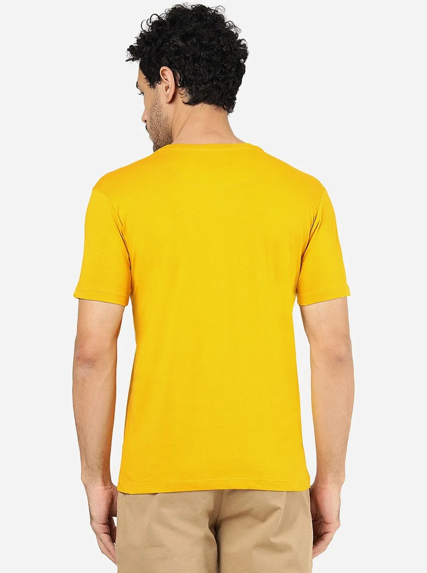 Mustard Yellow Printed Slim Fit T-Shirt | Greenfibre