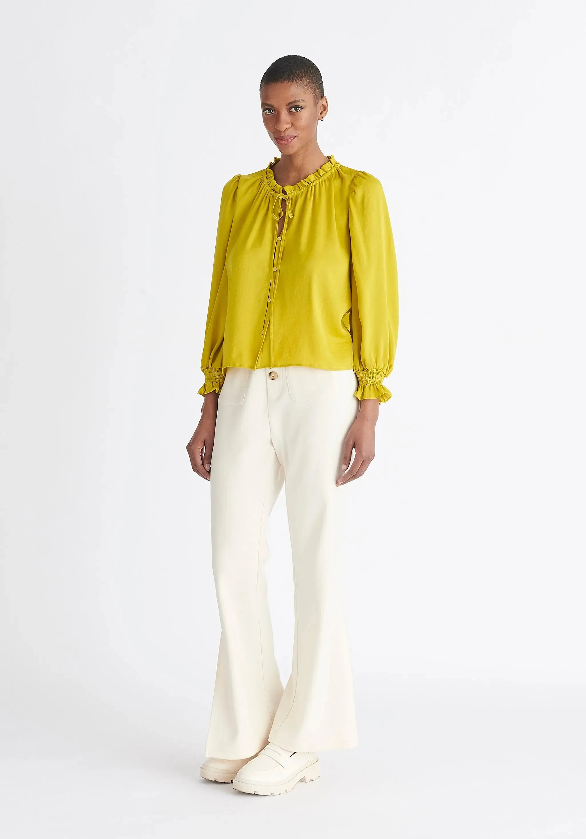 Mustard Yellow Ruched Collar Blouse