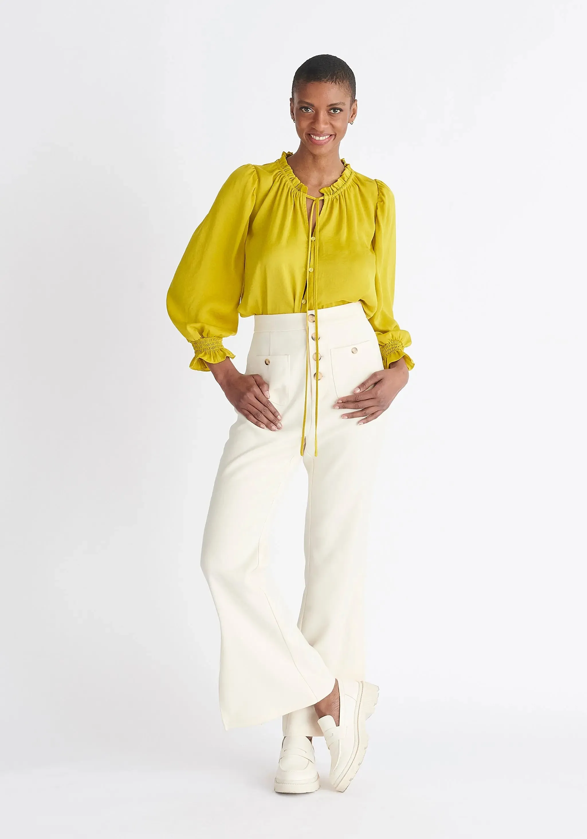 Mustard Yellow Ruched Collar Blouse