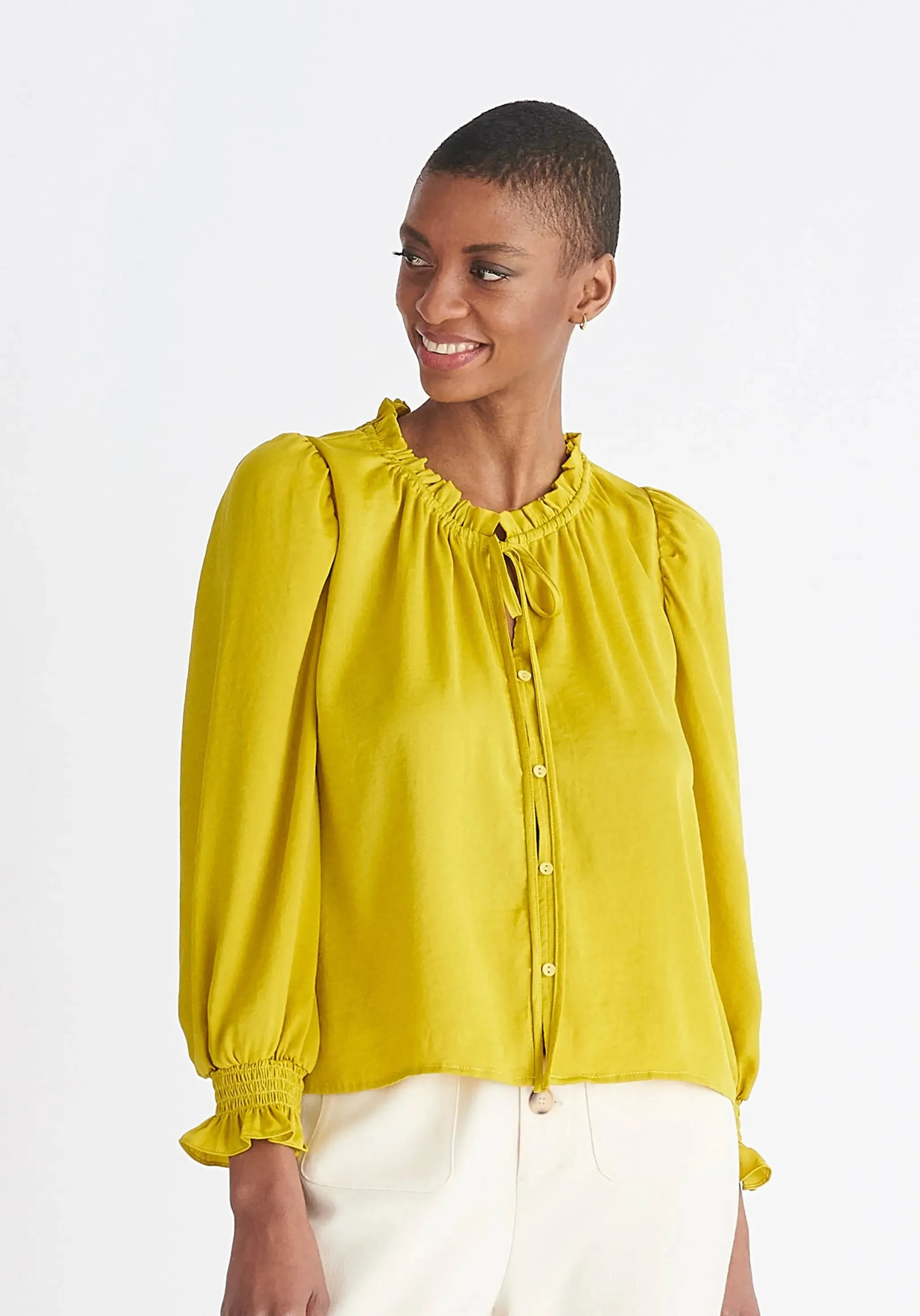 Mustard Yellow Ruched Collar Blouse